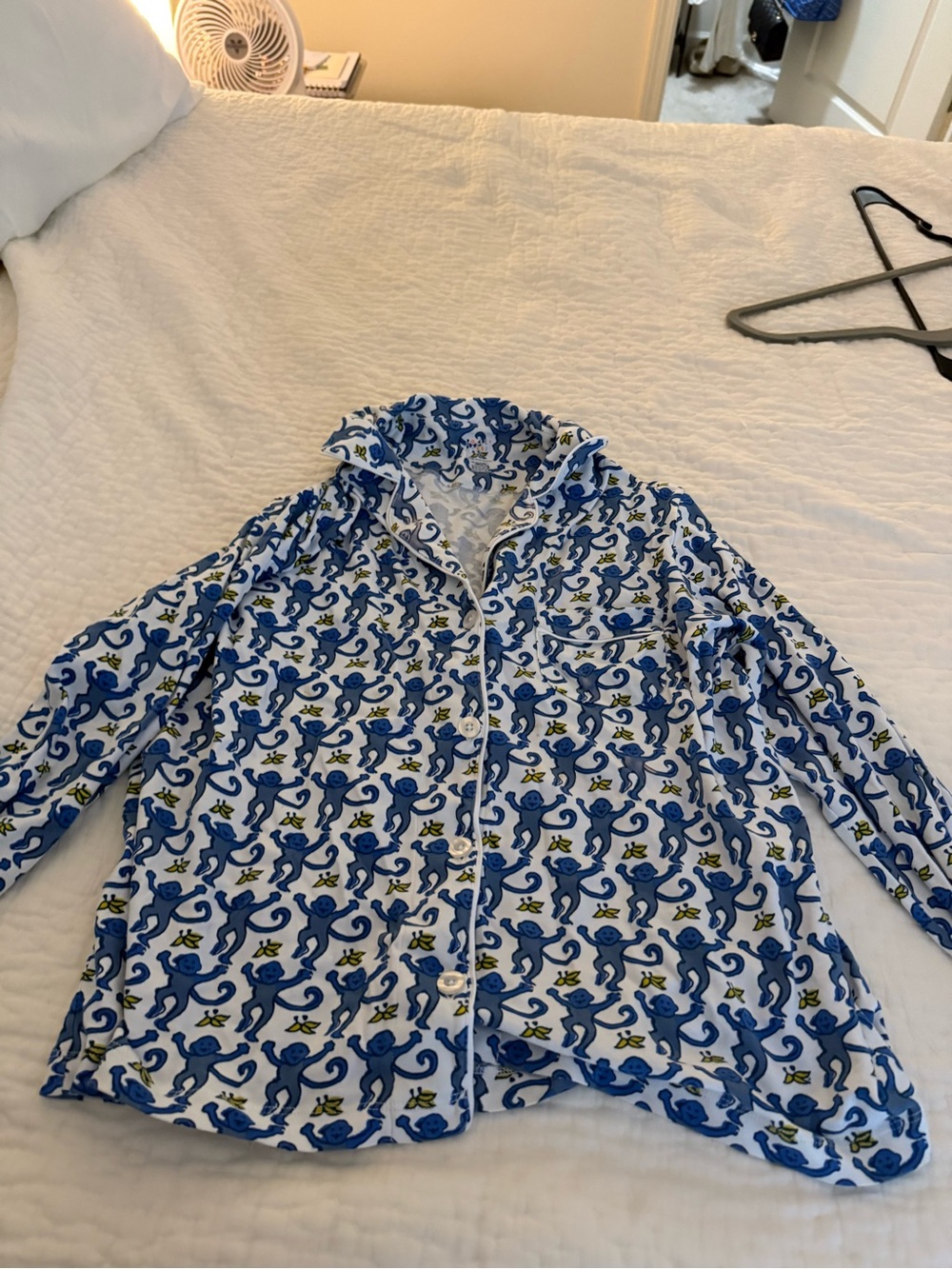 Roller Rabbit Blue Monkey Print Pajama Shirt - Blue & White